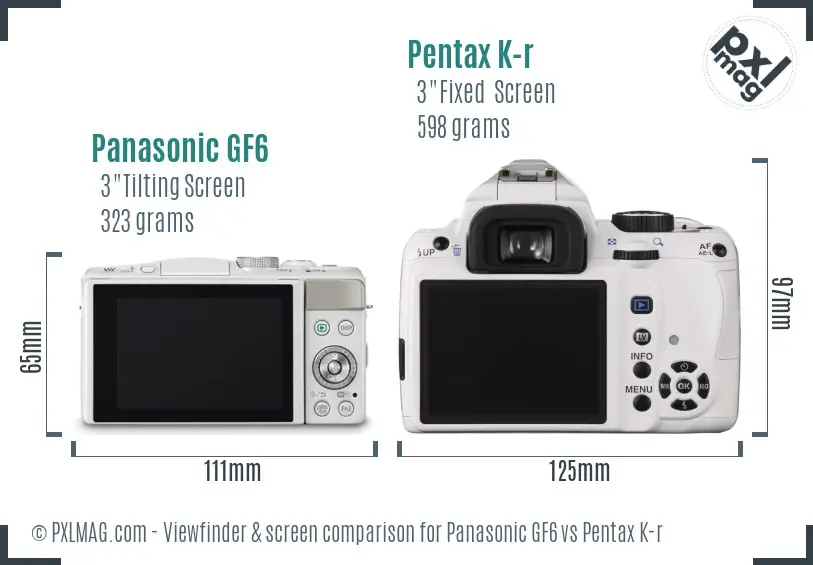 Panasonic GF6 vs Pentax K-r Screen and Viewfinder comparison