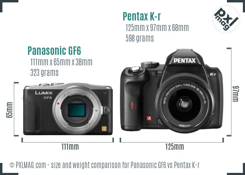 Panasonic GF6 vs Pentax K-r size comparison