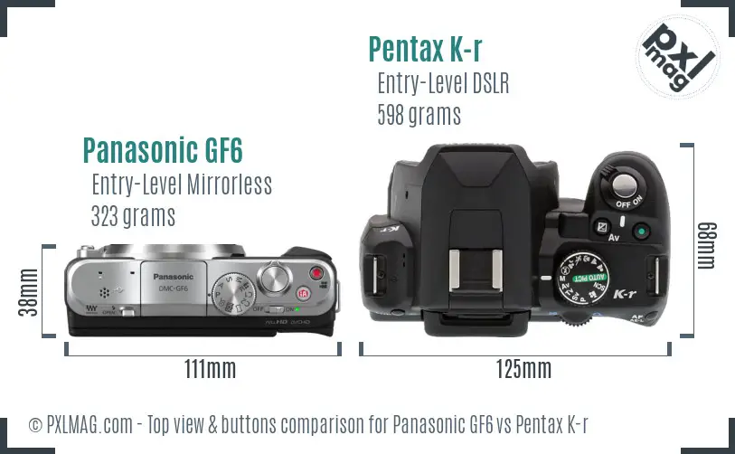 Panasonic GF6 vs Pentax K-r top view buttons comparison