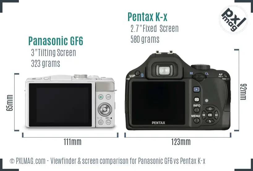 Panasonic GF6 vs Pentax K-x Screen and Viewfinder comparison