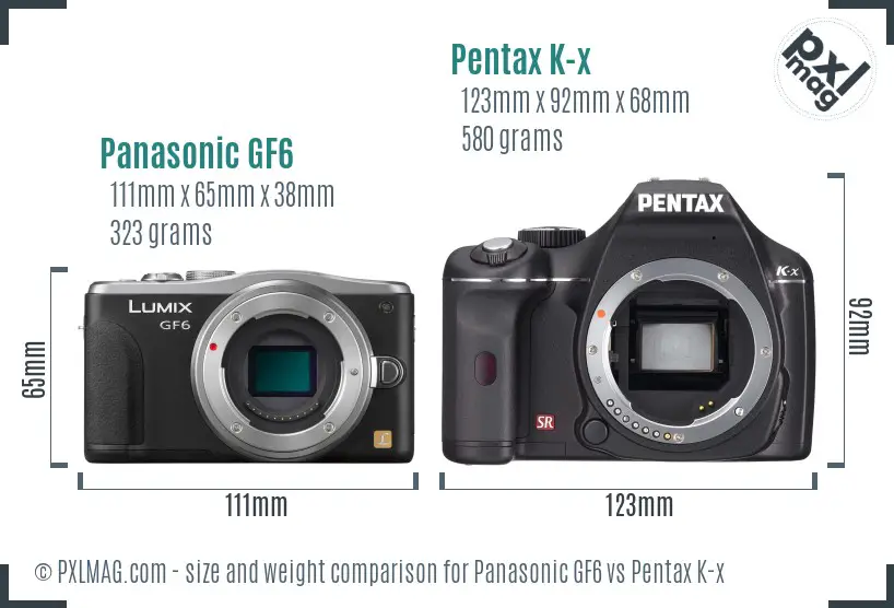 Panasonic GF6 vs Pentax K-x size comparison
