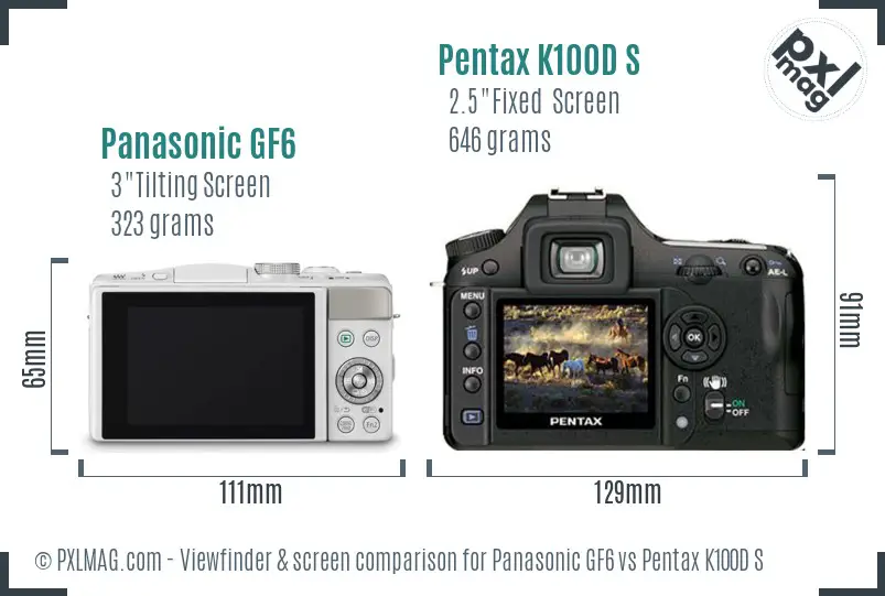 Panasonic GF6 vs Pentax K100D S Screen and Viewfinder comparison