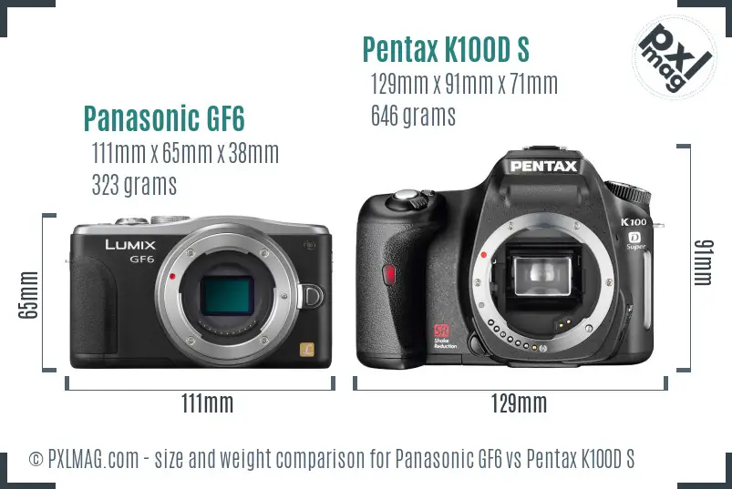 Panasonic GF6 vs Pentax K100D S size comparison