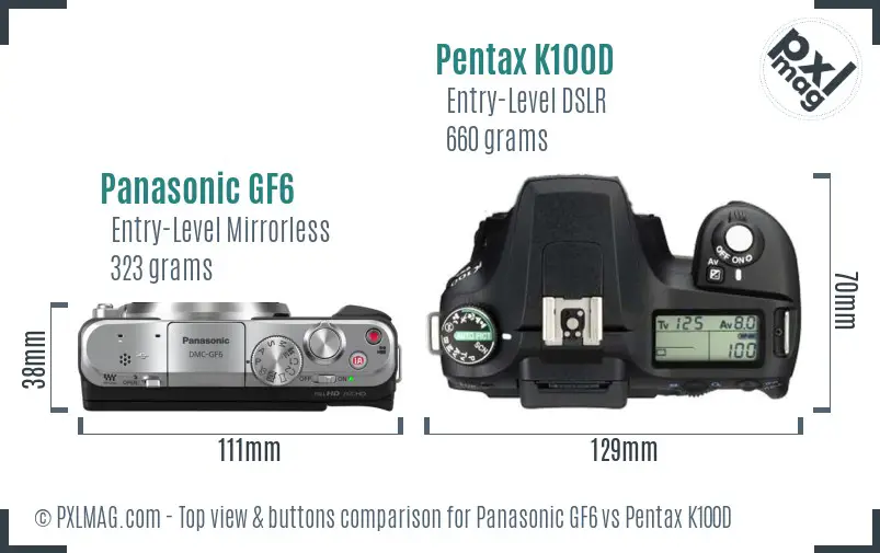 Panasonic GF6 vs Pentax K100D top view buttons comparison