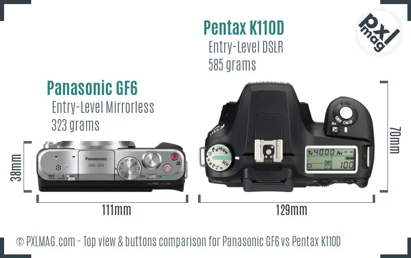Panasonic GF6 vs Pentax K110D top view buttons comparison