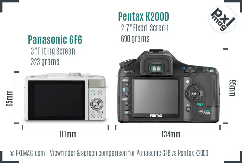 Panasonic GF6 vs Pentax K200D Screen and Viewfinder comparison