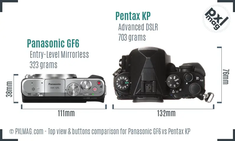 Panasonic GF6 vs Pentax KP top view buttons comparison