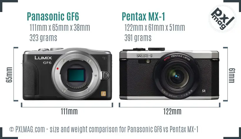 Panasonic GF6 vs Pentax MX-1 size comparison