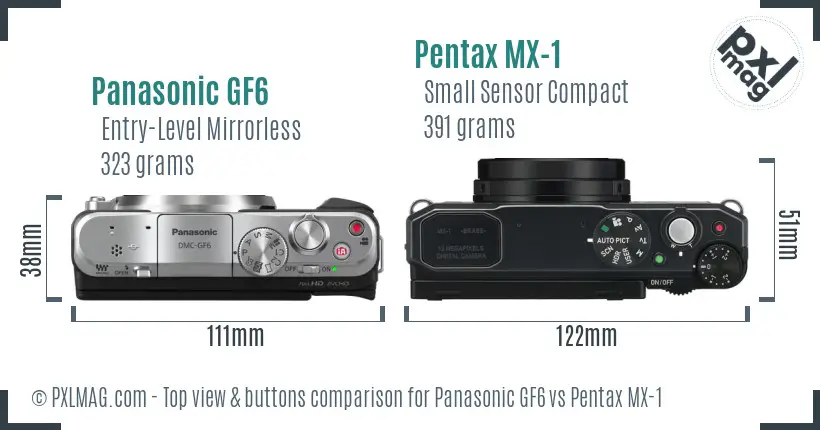 Panasonic GF6 vs Pentax MX-1 top view buttons comparison