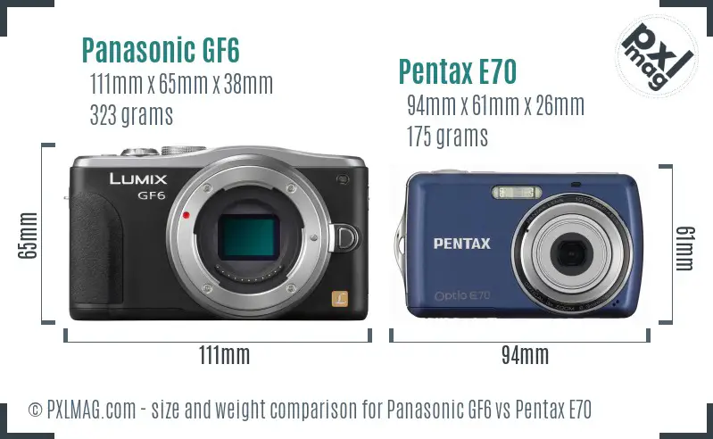 Panasonic GF6 vs Pentax E70 size comparison