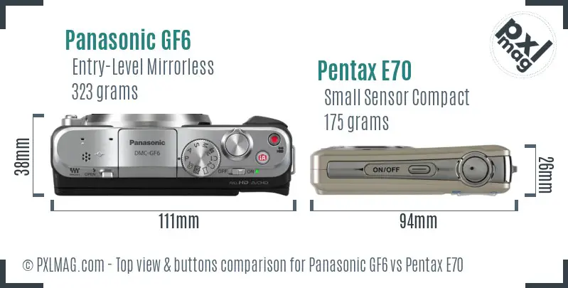 Panasonic GF6 vs Pentax E70 top view buttons comparison