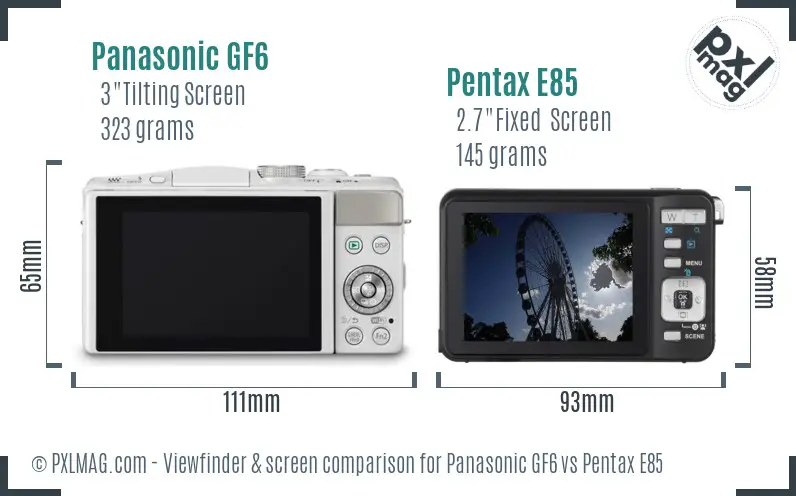 Panasonic GF6 vs Pentax E85 Screen and Viewfinder comparison