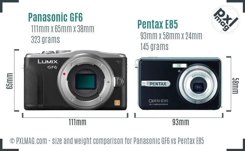 Panasonic GF6 vs Pentax E85 size comparison