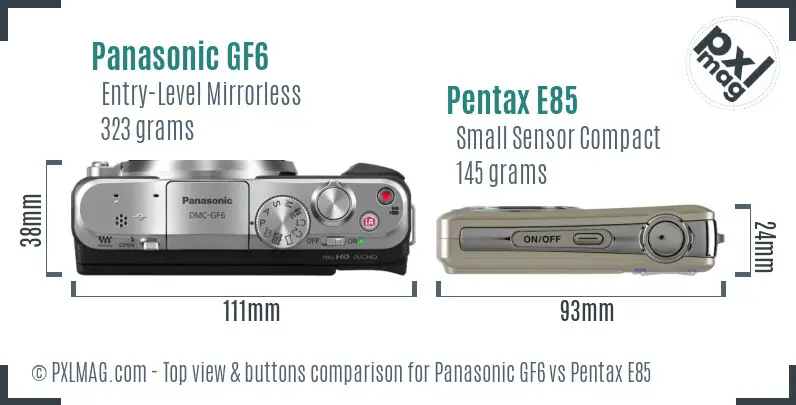 Panasonic GF6 vs Pentax E85 top view buttons comparison