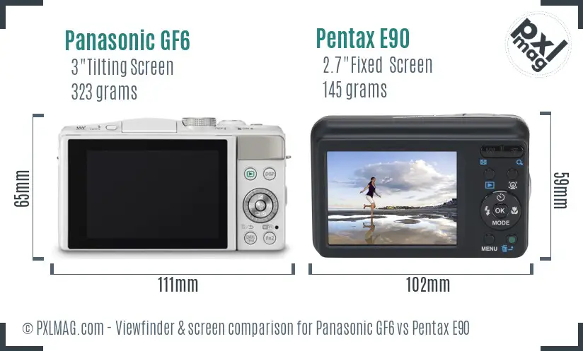 Panasonic GF6 vs Pentax E90 Screen and Viewfinder comparison