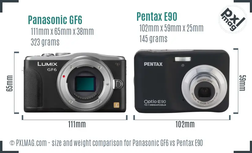 Panasonic GF6 vs Pentax E90 size comparison