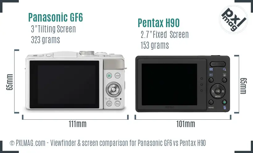 Panasonic GF6 vs Pentax H90 Screen and Viewfinder comparison