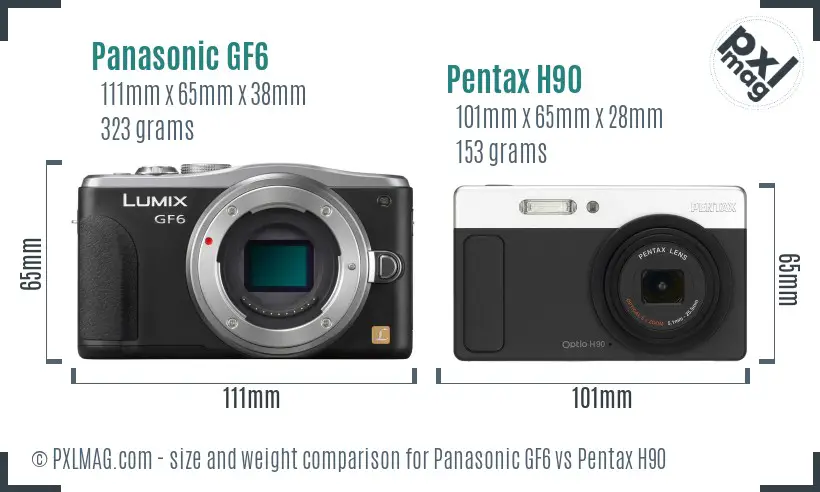 Panasonic GF6 vs Pentax H90 size comparison