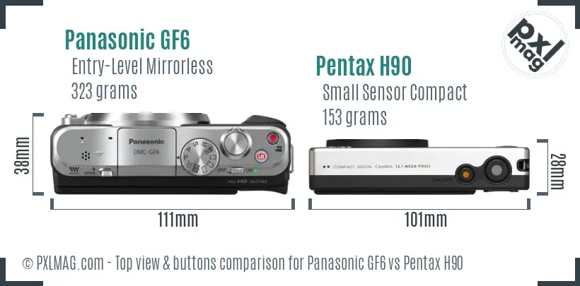 Panasonic GF6 vs Pentax H90 top view buttons comparison
