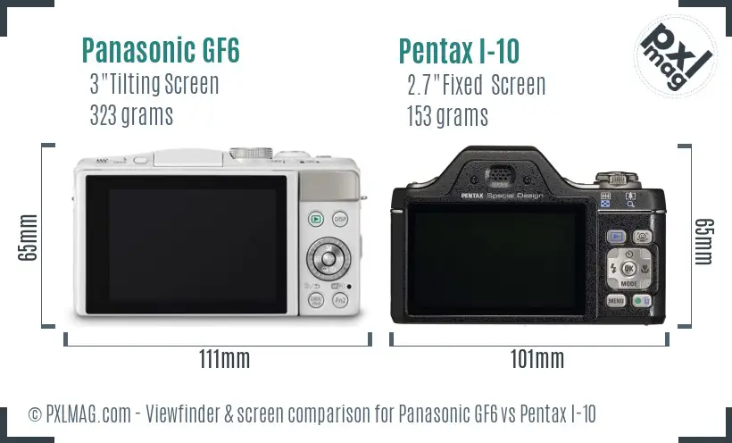 Panasonic GF6 vs Pentax I-10 Screen and Viewfinder comparison