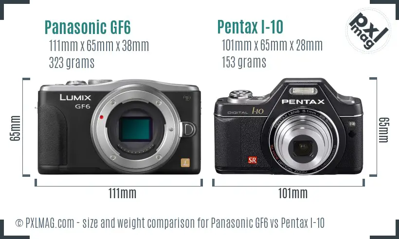 Panasonic GF6 vs Pentax I-10 size comparison