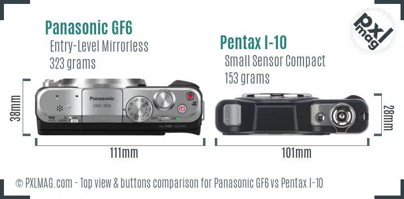 Panasonic GF6 vs Pentax I-10 top view buttons comparison