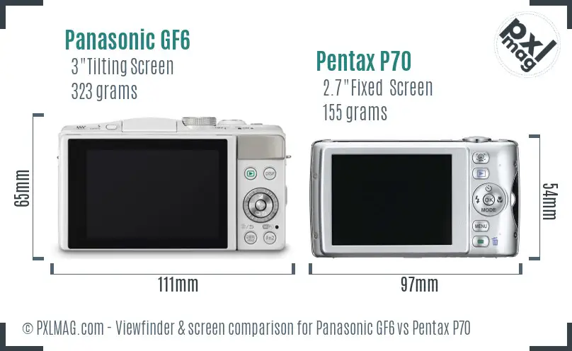 Panasonic GF6 vs Pentax P70 Screen and Viewfinder comparison