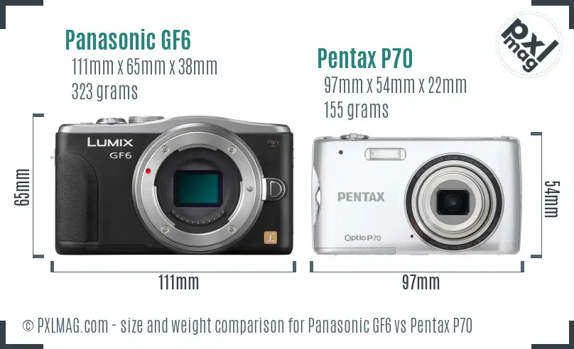 Panasonic GF6 vs Pentax P70 size comparison