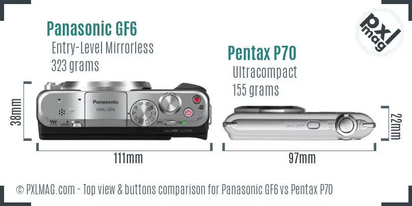 Panasonic GF6 vs Pentax P70 top view buttons comparison