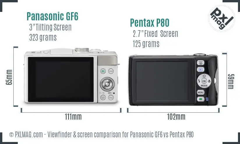 Panasonic GF6 vs Pentax P80 Screen and Viewfinder comparison