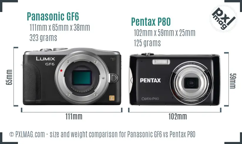 Panasonic GF6 vs Pentax P80 size comparison
