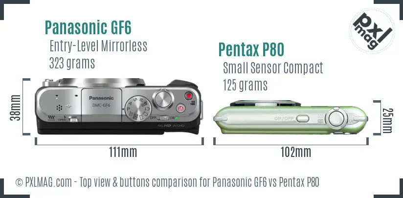 Panasonic GF6 vs Pentax P80 top view buttons comparison
