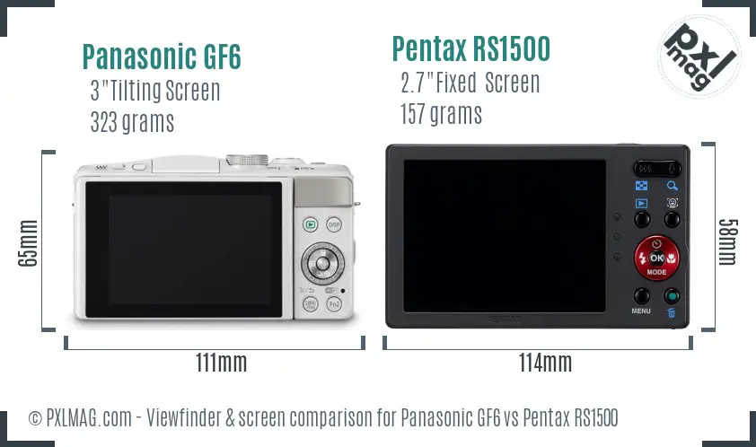 Panasonic GF6 vs Pentax RS1500 Screen and Viewfinder comparison