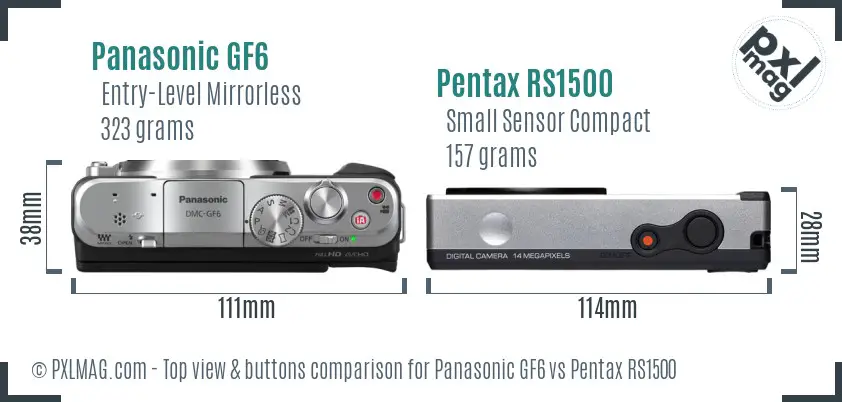 Panasonic GF6 vs Pentax RS1500 top view buttons comparison