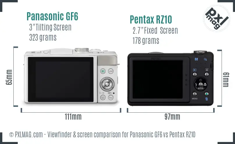 Panasonic GF6 vs Pentax RZ10 Screen and Viewfinder comparison