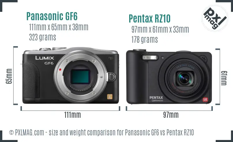 Panasonic GF6 vs Pentax RZ10 size comparison