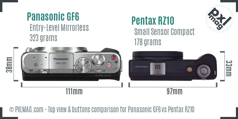 Panasonic GF6 vs Pentax RZ10 top view buttons comparison