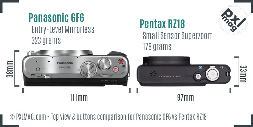 Panasonic GF6 vs Pentax RZ18 top view buttons comparison