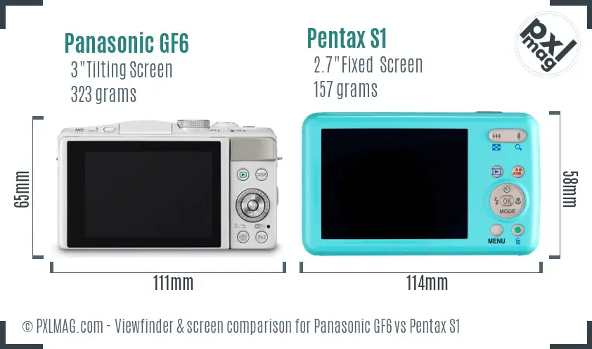 Panasonic GF6 vs Pentax S1 Screen and Viewfinder comparison