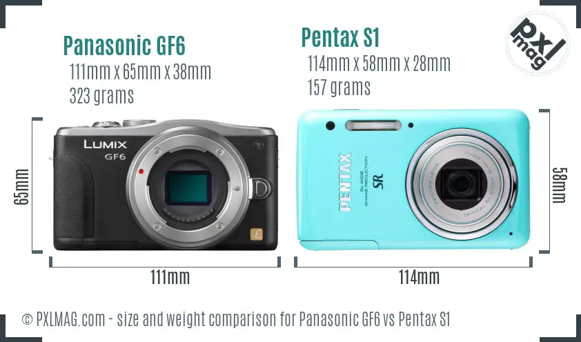 Panasonic GF6 vs Pentax S1 size comparison