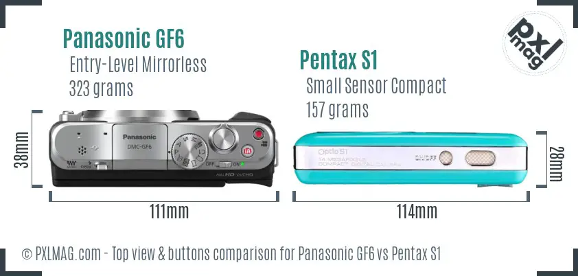 Panasonic GF6 vs Pentax S1 top view buttons comparison