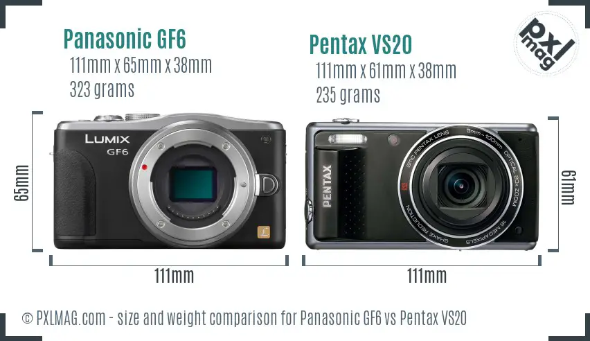 Panasonic GF6 vs Pentax VS20 size comparison