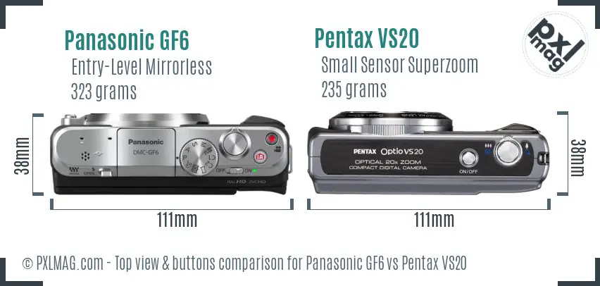 Panasonic GF6 vs Pentax VS20 top view buttons comparison