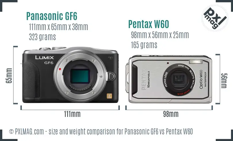 Panasonic GF6 vs Pentax W60 size comparison