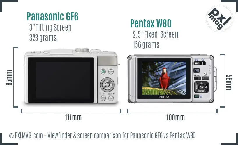 Panasonic GF6 vs Pentax W80 Screen and Viewfinder comparison