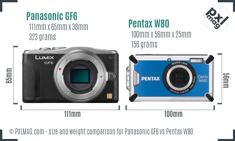 Panasonic GF6 vs Pentax W80 size comparison