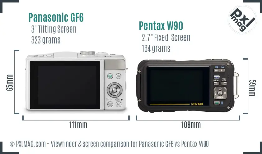 Panasonic GF6 vs Pentax W90 Screen and Viewfinder comparison