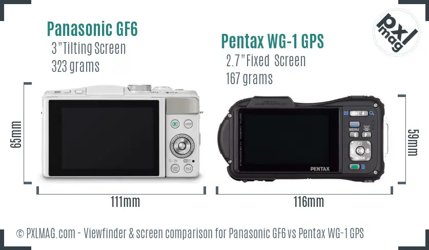 Panasonic GF6 vs Pentax WG-1 GPS Screen and Viewfinder comparison