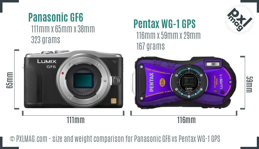 Panasonic GF6 vs Pentax WG-1 GPS size comparison