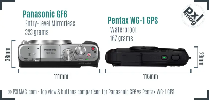 Panasonic GF6 vs Pentax WG-1 GPS top view buttons comparison